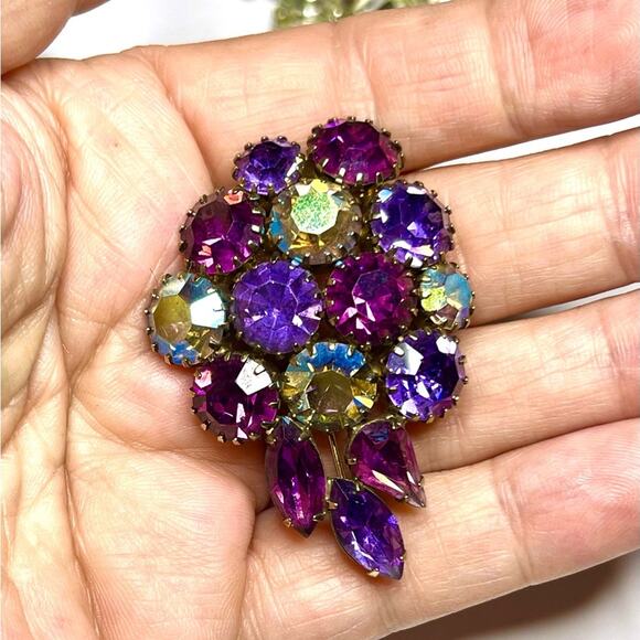 Brooch & Clip Earrings Purple Gold Vtg High End Costume Jewelry S24 - Picture 5 of 8